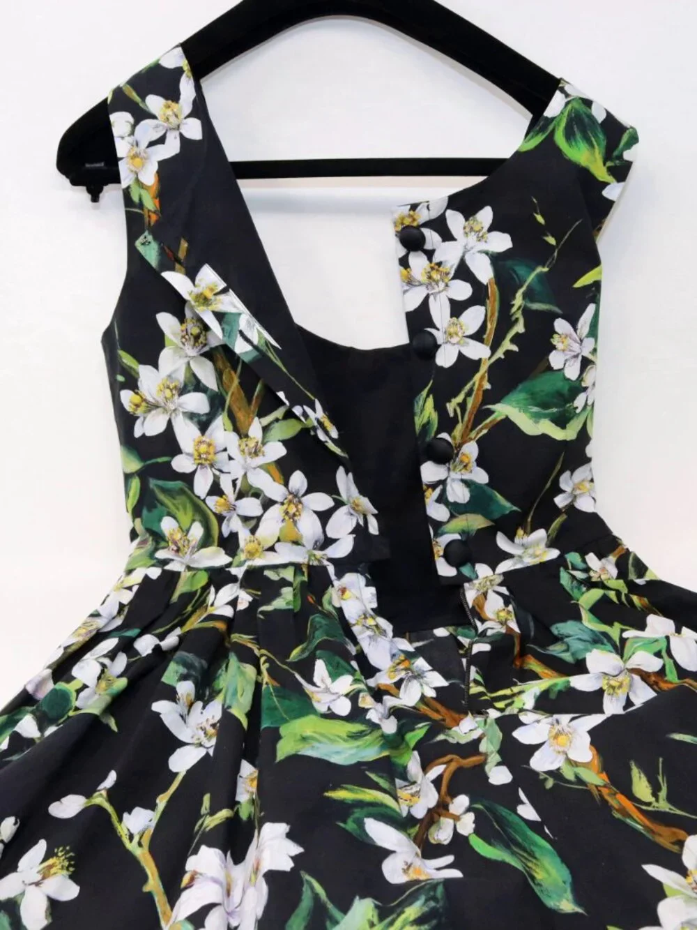 Dolce & Gabbana Size 44 Dress Black Green Floral Orange Blossom Midi Dress - Picture 10 of 16